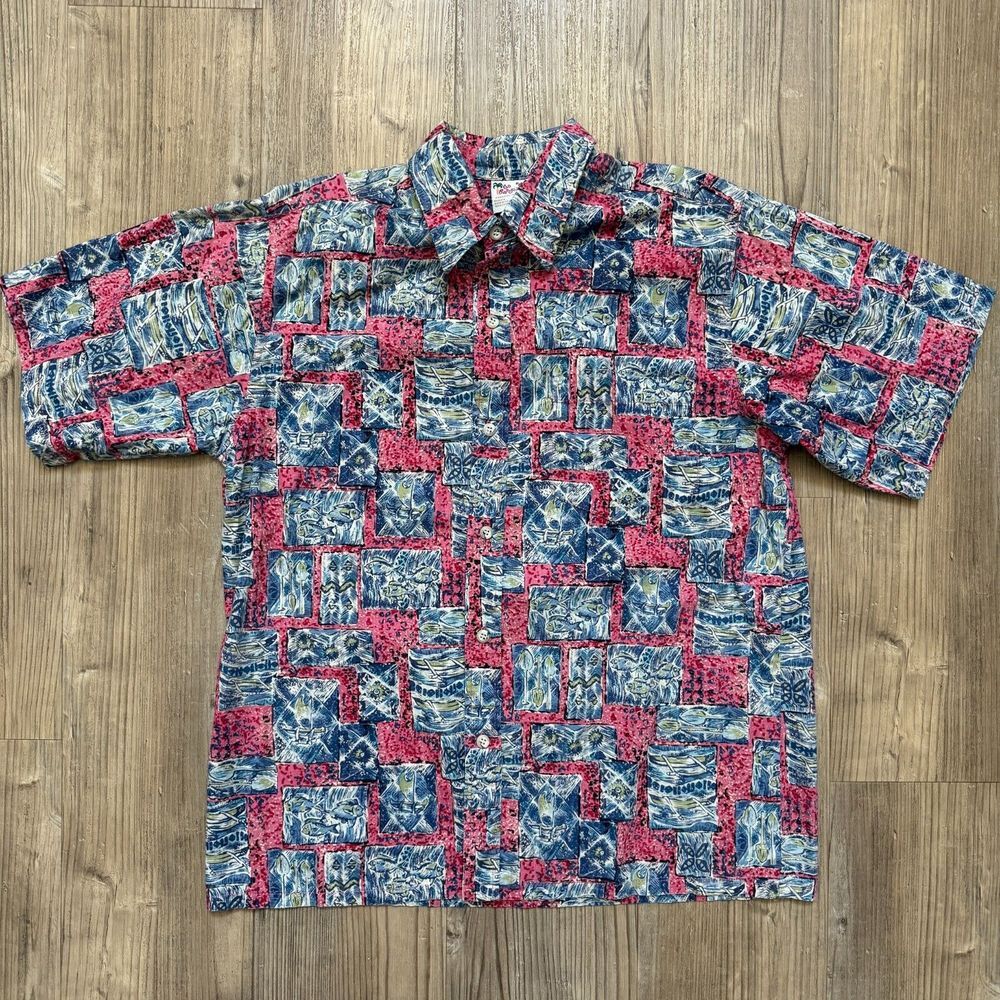Vintage Go Barefoot Hawaiian Shirt Mens Short Sleeve Button Front - Sz‎ L